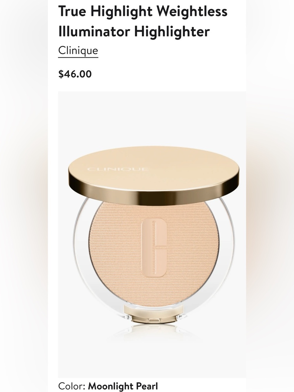 Clinique True Highlight Weightless Illuminator Highlighter MOONLIGHT PEARL nib